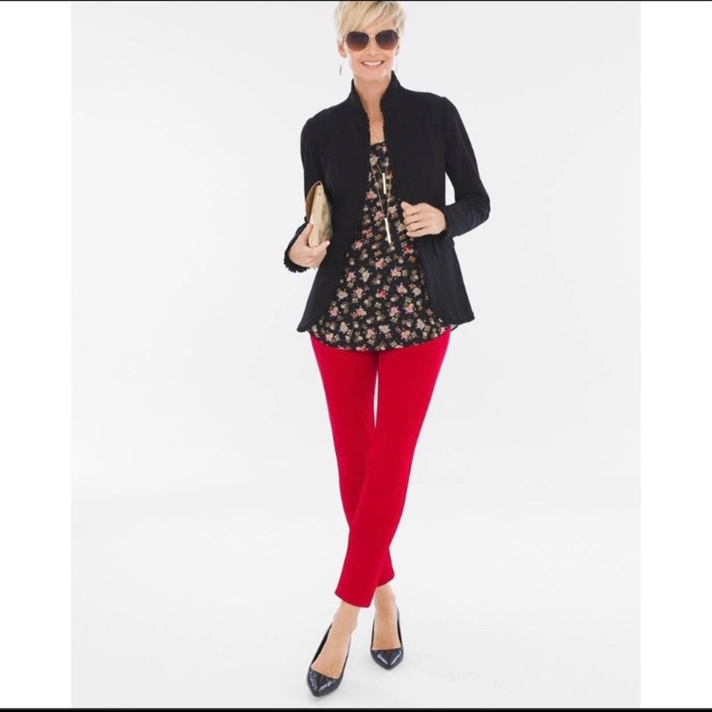 Chico’s black ruffle trim ponte blazer Size 3 - Picture 2 of 8